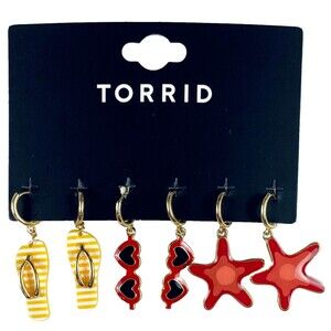 Torrid Earrings Beach Hoop Charms Dangle Flip Flop Heart Sunglasses Starfish NEW